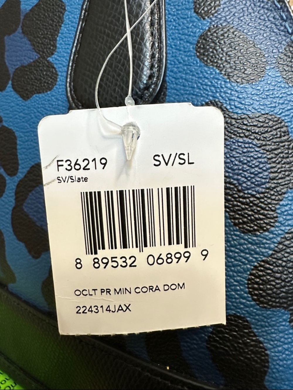 Coach Ocelot Print Mini Cora Dome Satchel F36219 Silver Black Blue New with Tag - Picture 5 of 13